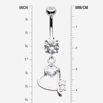 Detail View 1 of Journey Heart Curvature Sparkles Belly Button Ring-Clear Gem